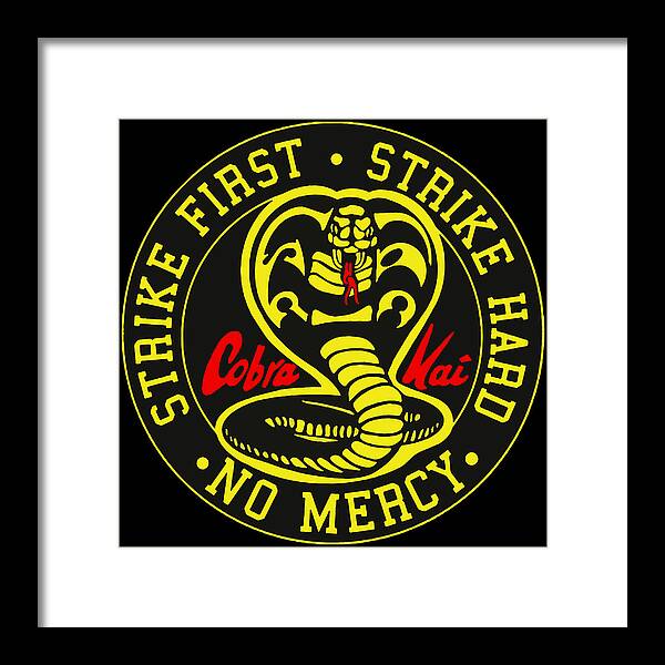 Framed Cobra Kai graphic wall art with white mat and black frame, centered logo circle.