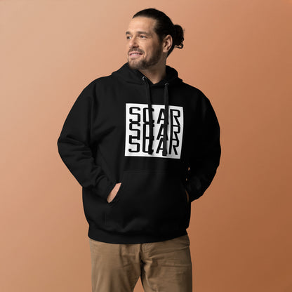 Black unisex hoodie with large white SCAR logo on front, hooded collar and kangaroo pocket