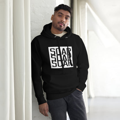 Black unisex hoodie with hood and large SCAR STAR chest logo, front pouch pocket