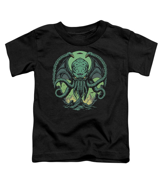 Black women's relaxed t-shirt with green Cthulhu-style demon front graphic.