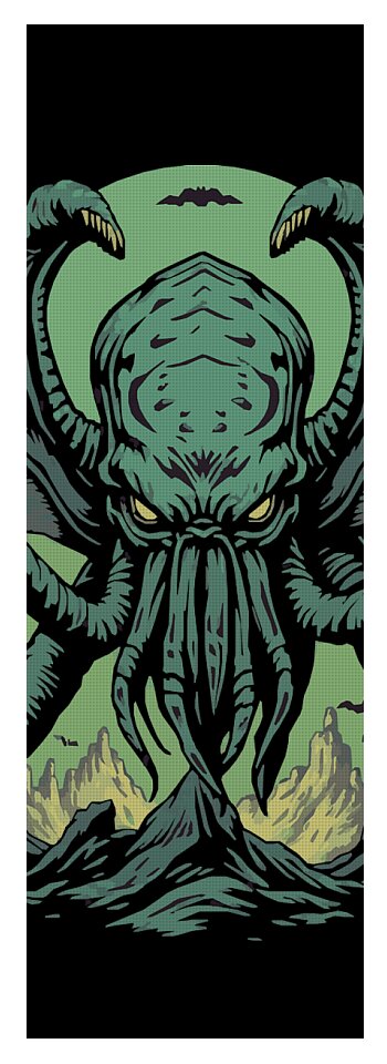 Yoga mat with teal-green Cthulhu demon head and tentacles, dark background