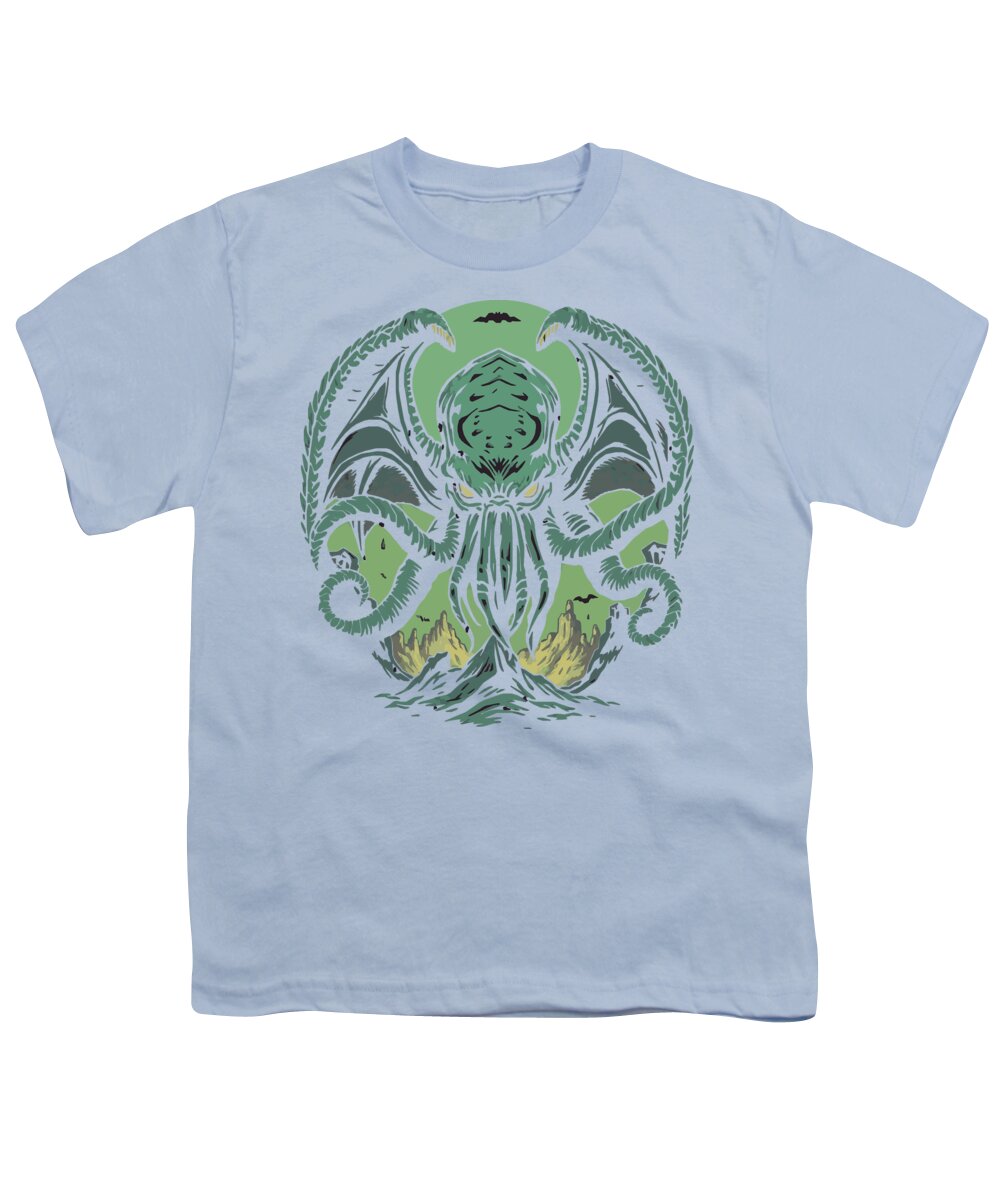 Youth T-shirt in light blue with green sea monster graphic