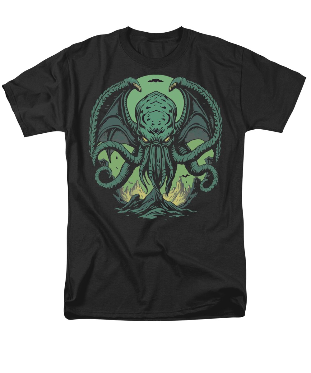 Men's graphic t-shirt, black crew neck with green demon tentacle front print