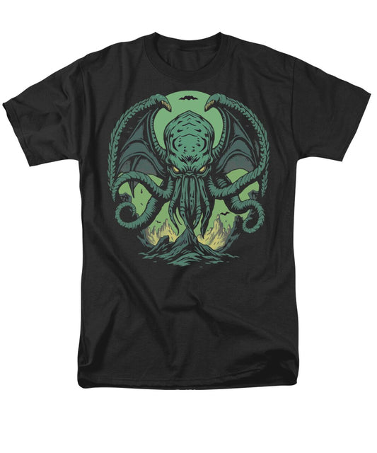 Men's graphic t-shirt, black crew neck with green demon tentacle front print