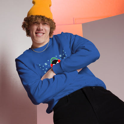Royal blue sweatshirt with penguin graphic, crewneck, long sleeves