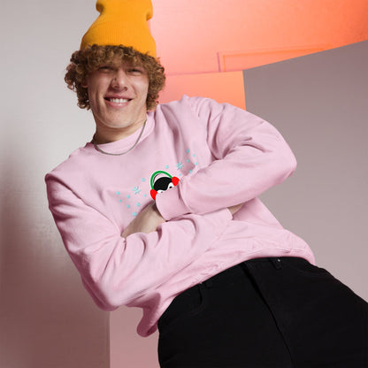 Pink sweatshirt with penguin graphic, crewneck, long sleeves