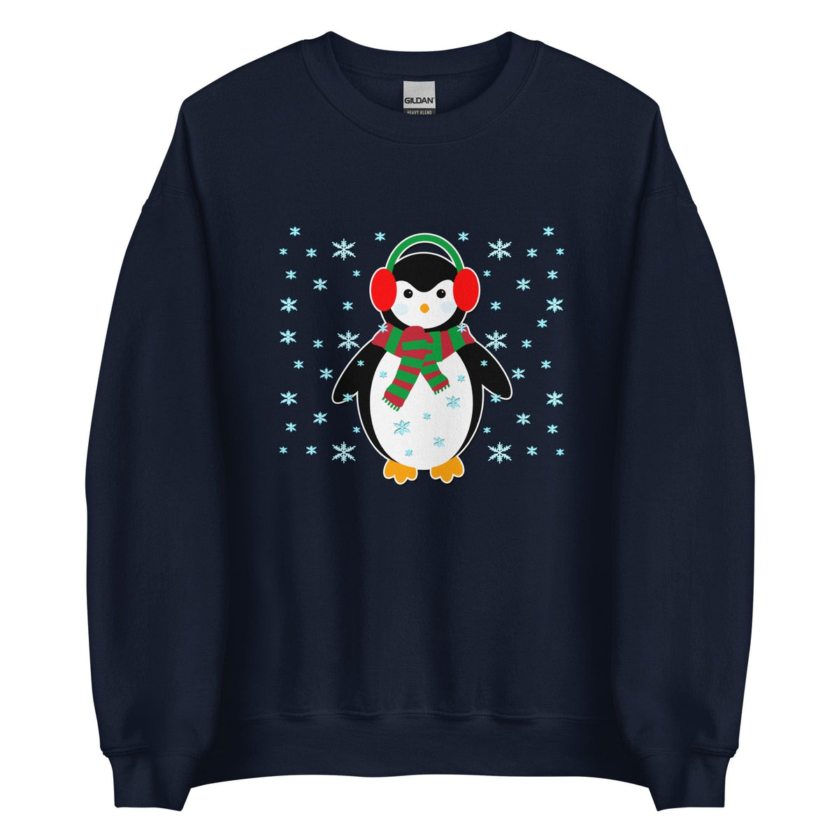 Navy sweatshirt with penguin graphic, crewneck, long sleeves