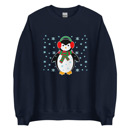 Navy sweatshirt with penguin graphic, crewneck, long sleeves