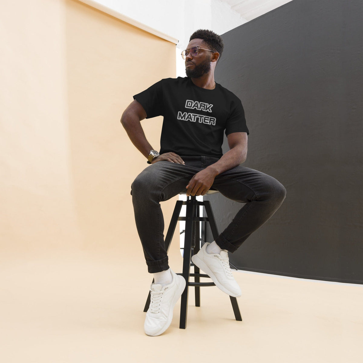 Dark Matter T-shirt, black, crew neck, “DARK MATTER” front graphic