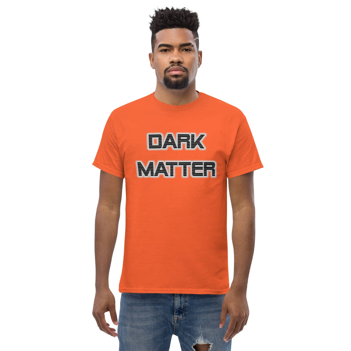 Dark Matter T-shirt, orange, crew neck, “DARK MATTER” front graphic