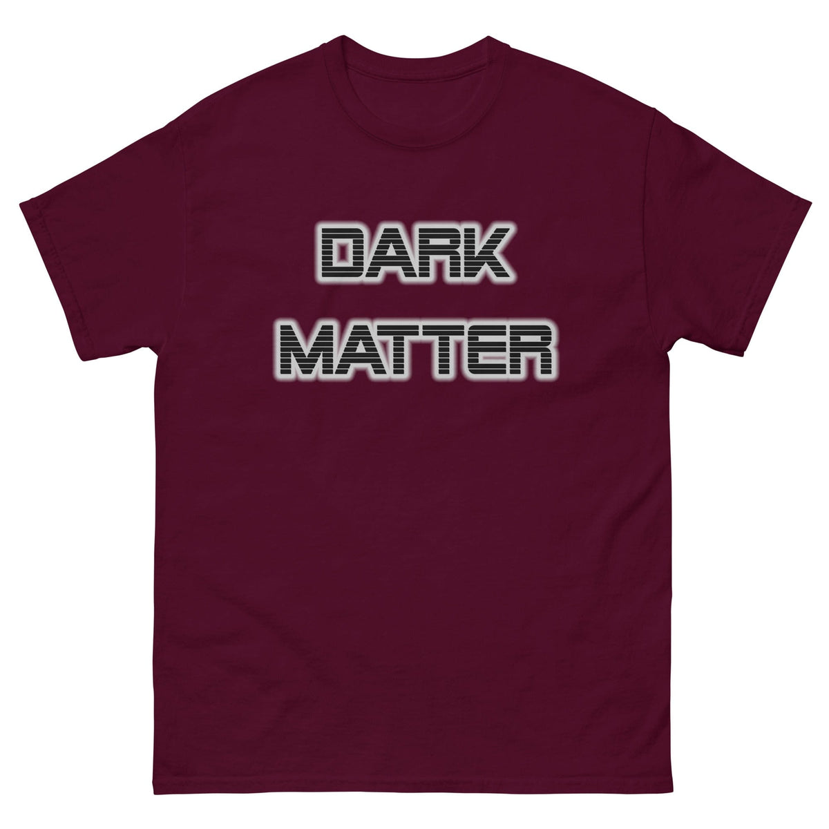Dark Matter T-shirt, maroon, crew neck, “DARK MATTER” front graphic