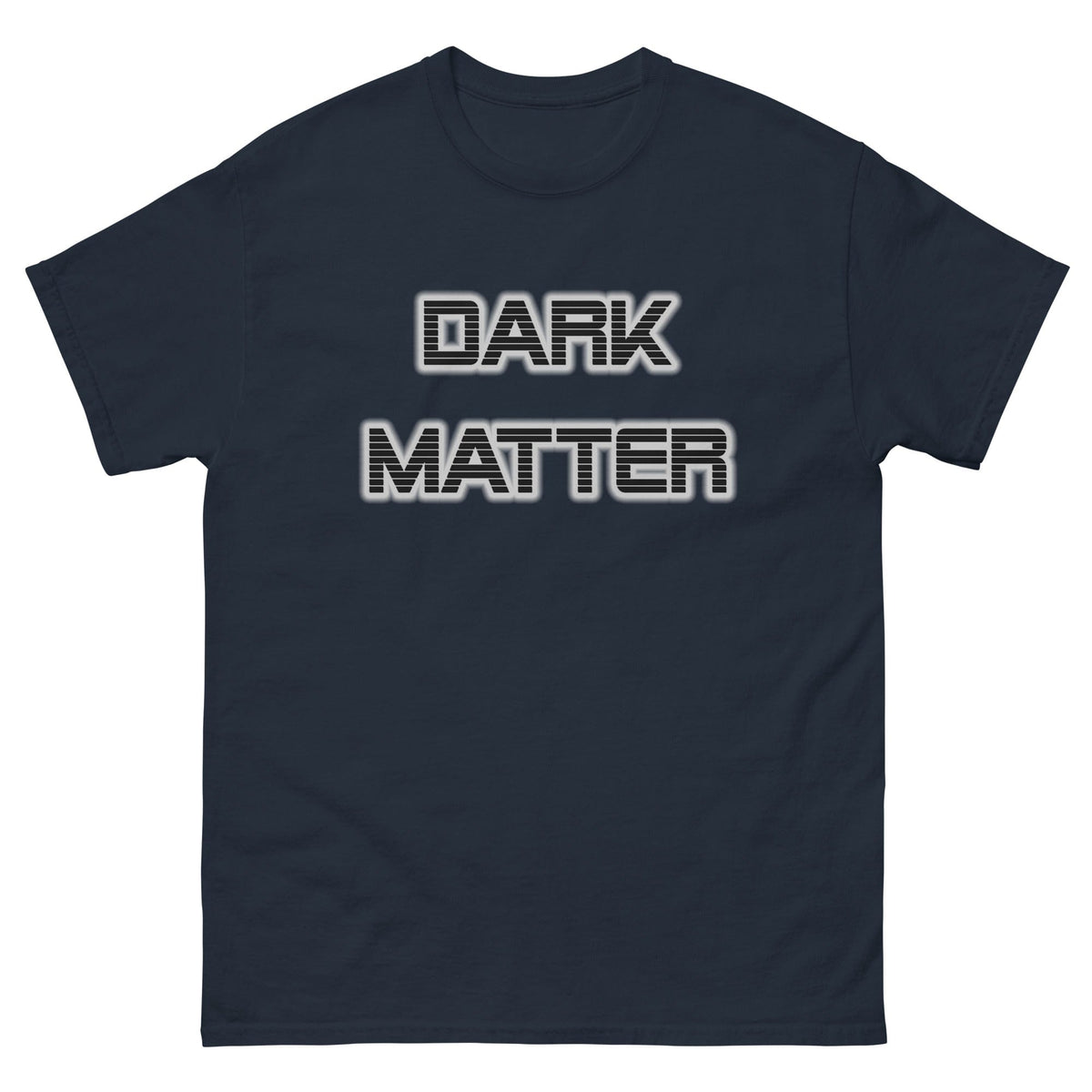Navy Dark Matter T-shirt with large "DARK MATTER" text graphic on chest