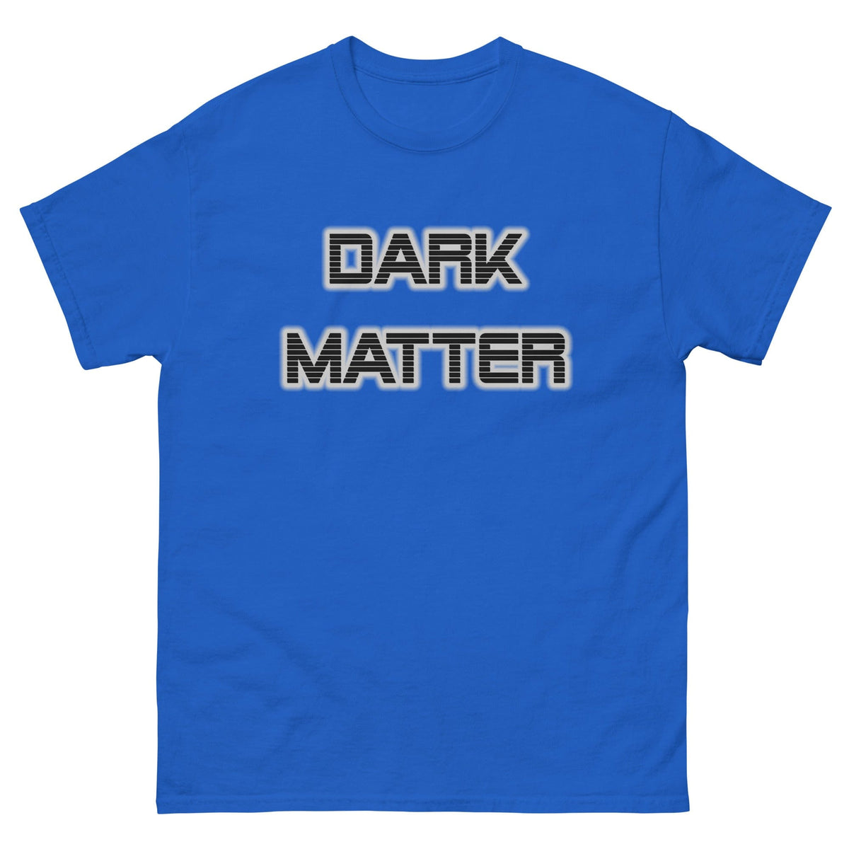 Royal blue Dark Matter T-shirt with large "DARK MATTER" text graphic on chest