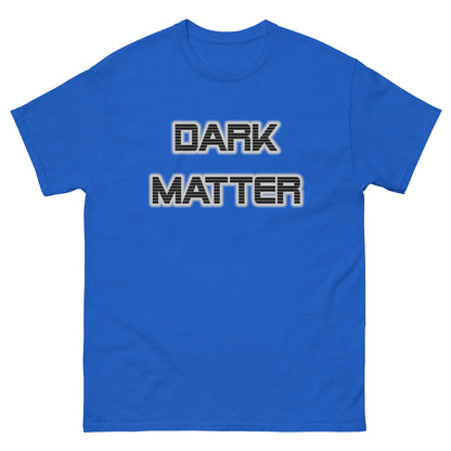 Royal blue Dark Matter T-shirt with large "DARK MATTER" text graphic on chest