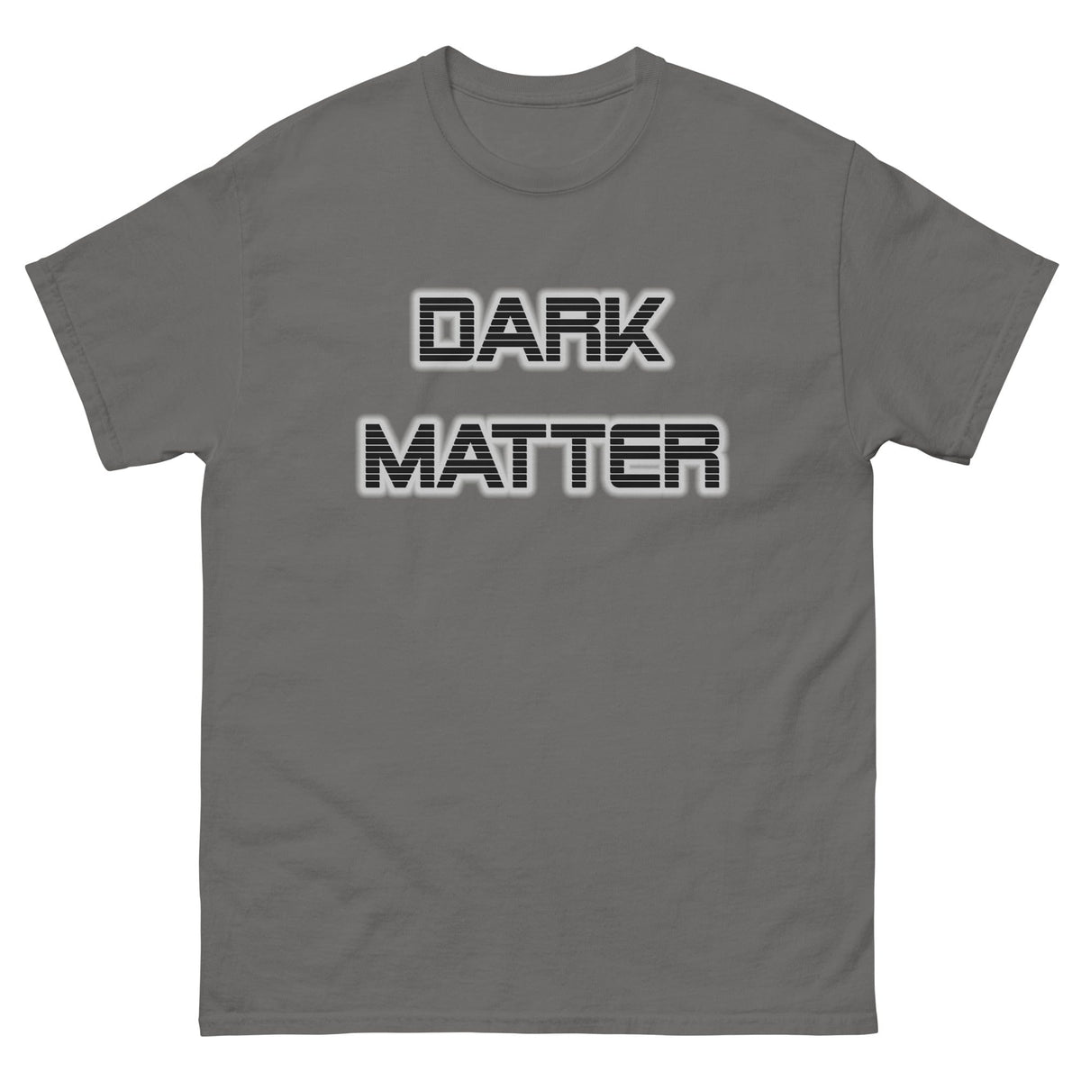 Charcoal Dark Matter T-shirt with large "DARK MATTER" text graphic on chest