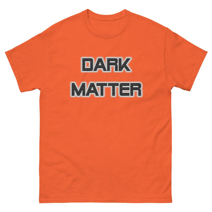 Orange Dark Matter T-shirt with large "DARK MATTER" text graphic on chest