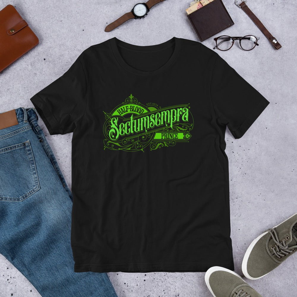 Dark Prince T-shirt, black, green Half-Blood Sectumsempra Prince front graphic