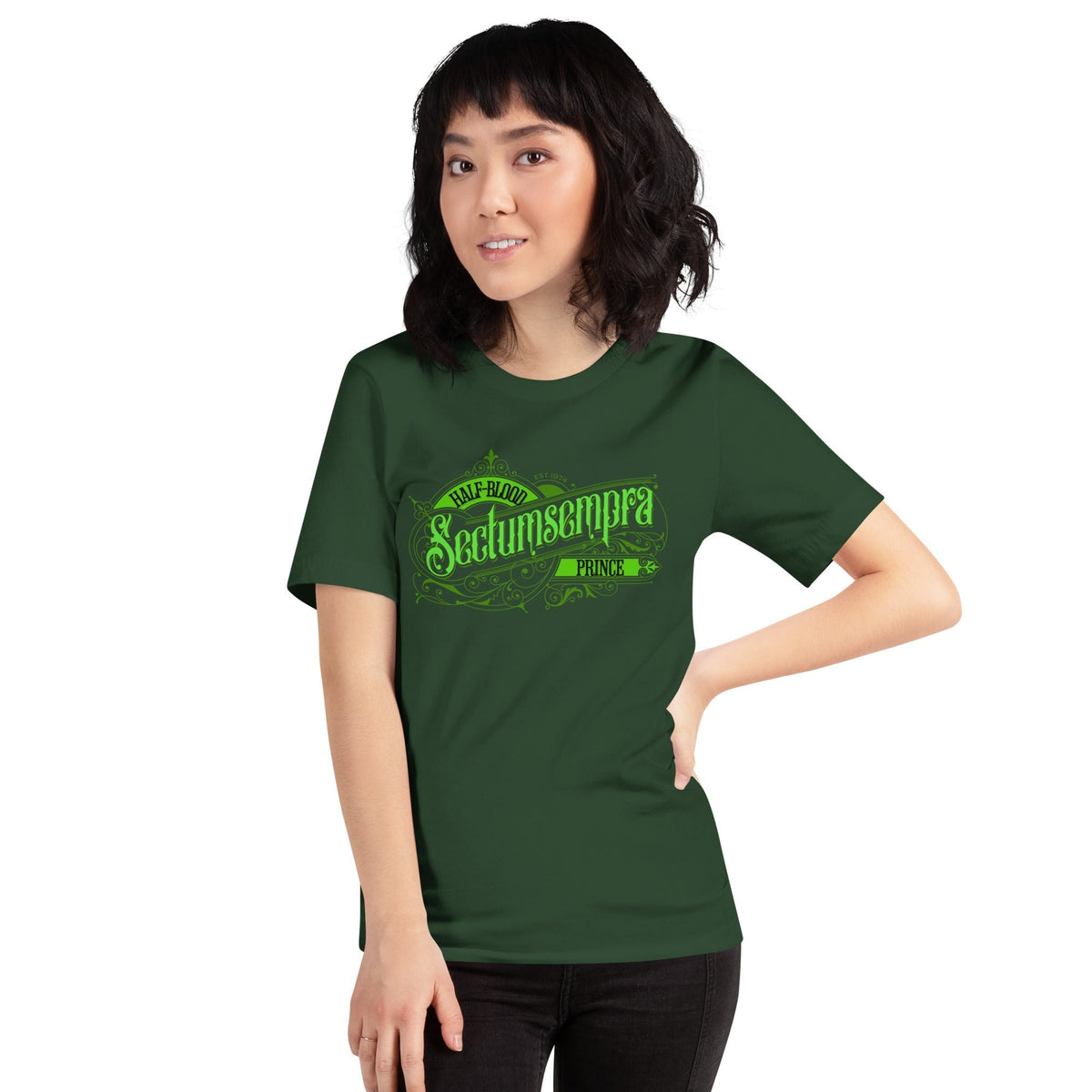 Dark Prince T-shirt, green, Half-Blood Sectumsempra logo graphic at chest