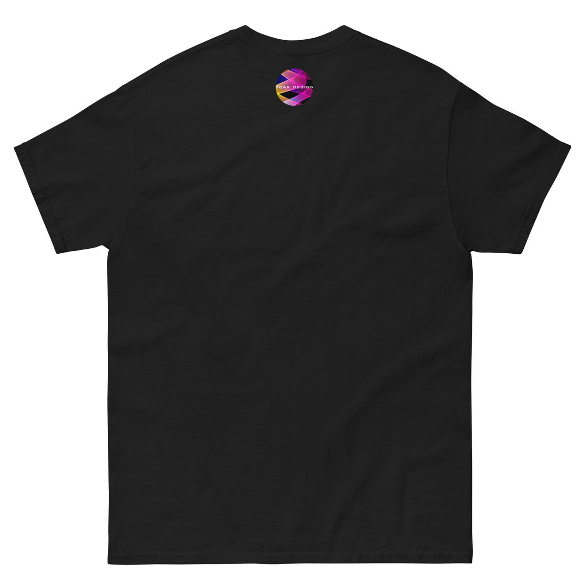 Death-themed graphic T-shirt, black, small back chest logo graphic.