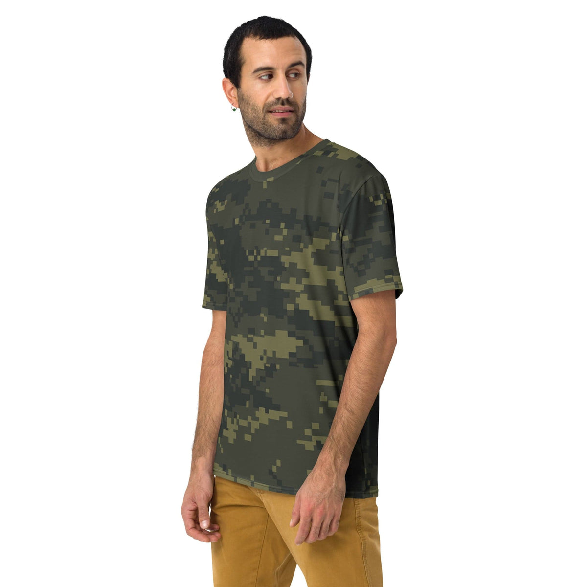 Men's digital camo T-shirt, short sleeves and crew neck, dark olive pixel camouflage