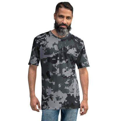 Men's digital camo T-shirt with crew neck and short sleeves, dark gray and light gray blocks