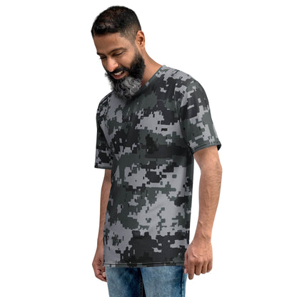 Men's digital camo T-shirt with crew neck and short sleeves, dark gray and light gray blocks