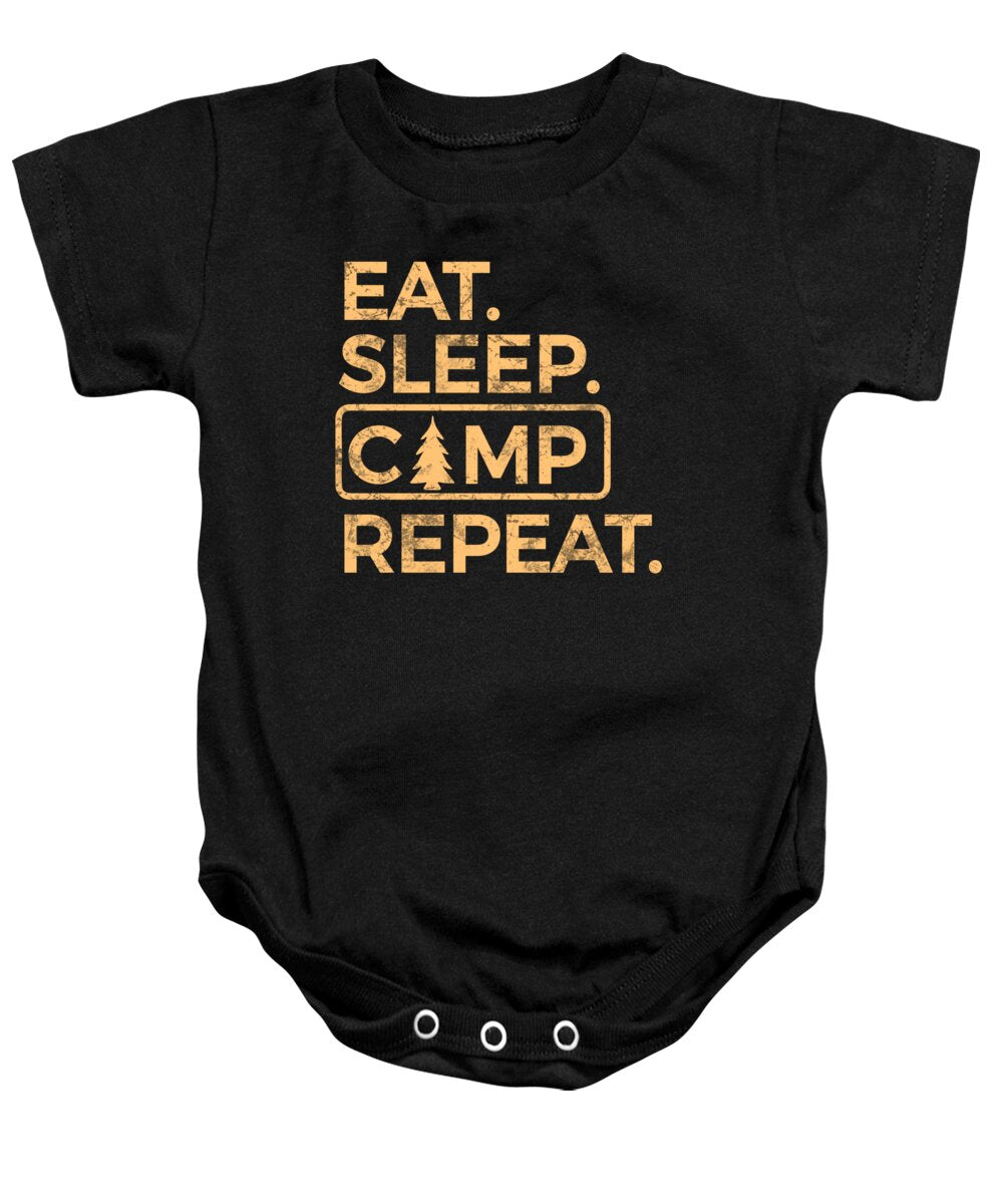 Black baby onesie with camp graphic text