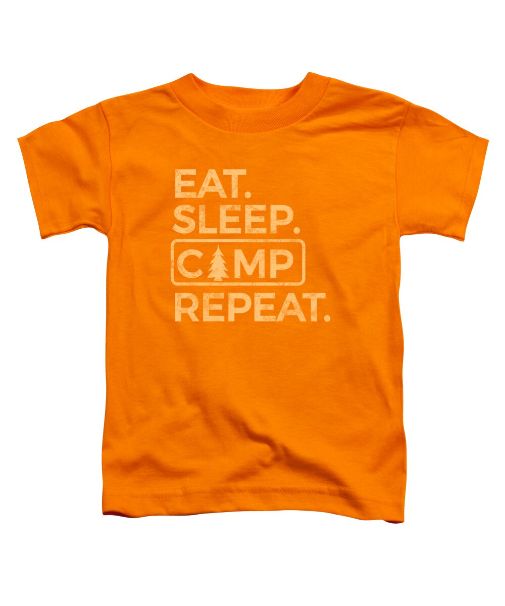 Orange toddler T-shirt with orange “EAT SLEEP CAMP REPEAT” graphic