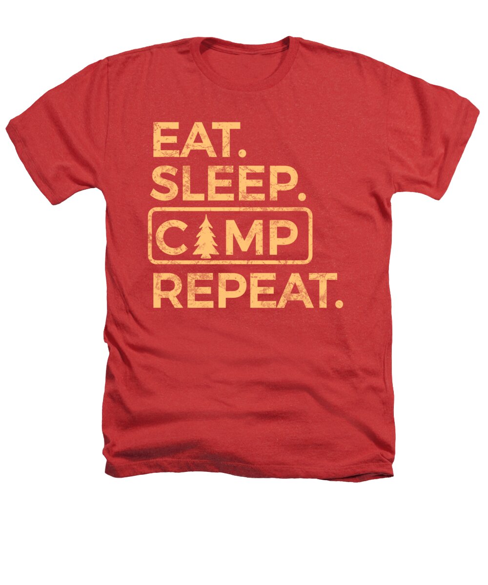 Red heather crewneck t-shirt with camping slogan graphic front.
