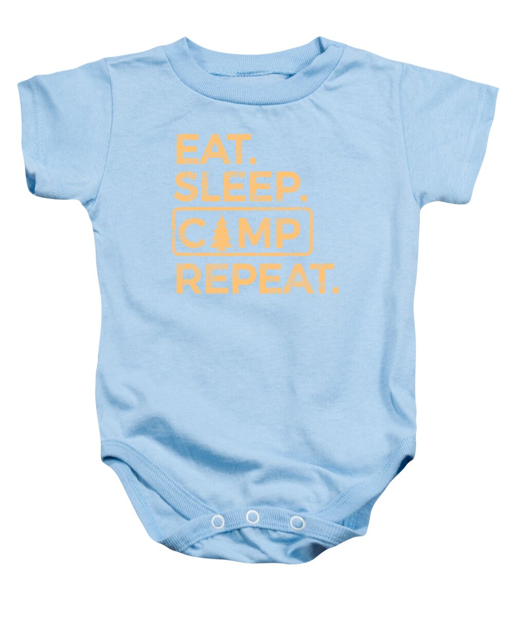 Light blue baby onesie with camp graphic text