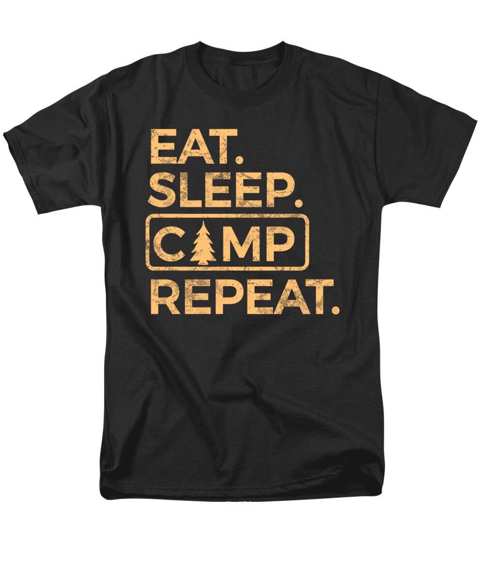 Men's black T-shirt with “EAT SLEEP CAMP REPEAT” graphic on the front