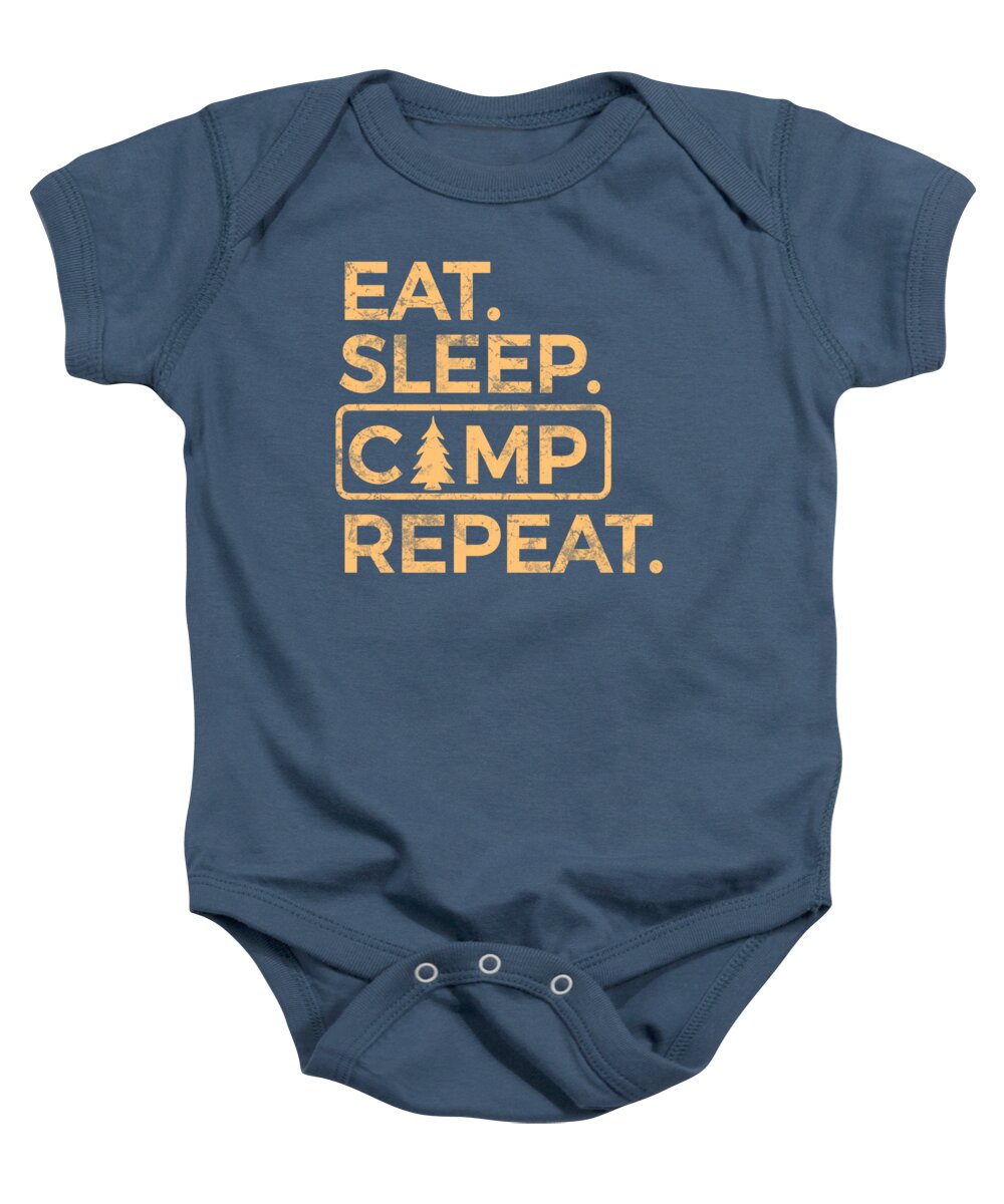 Navy baby onesie with camp graphic text