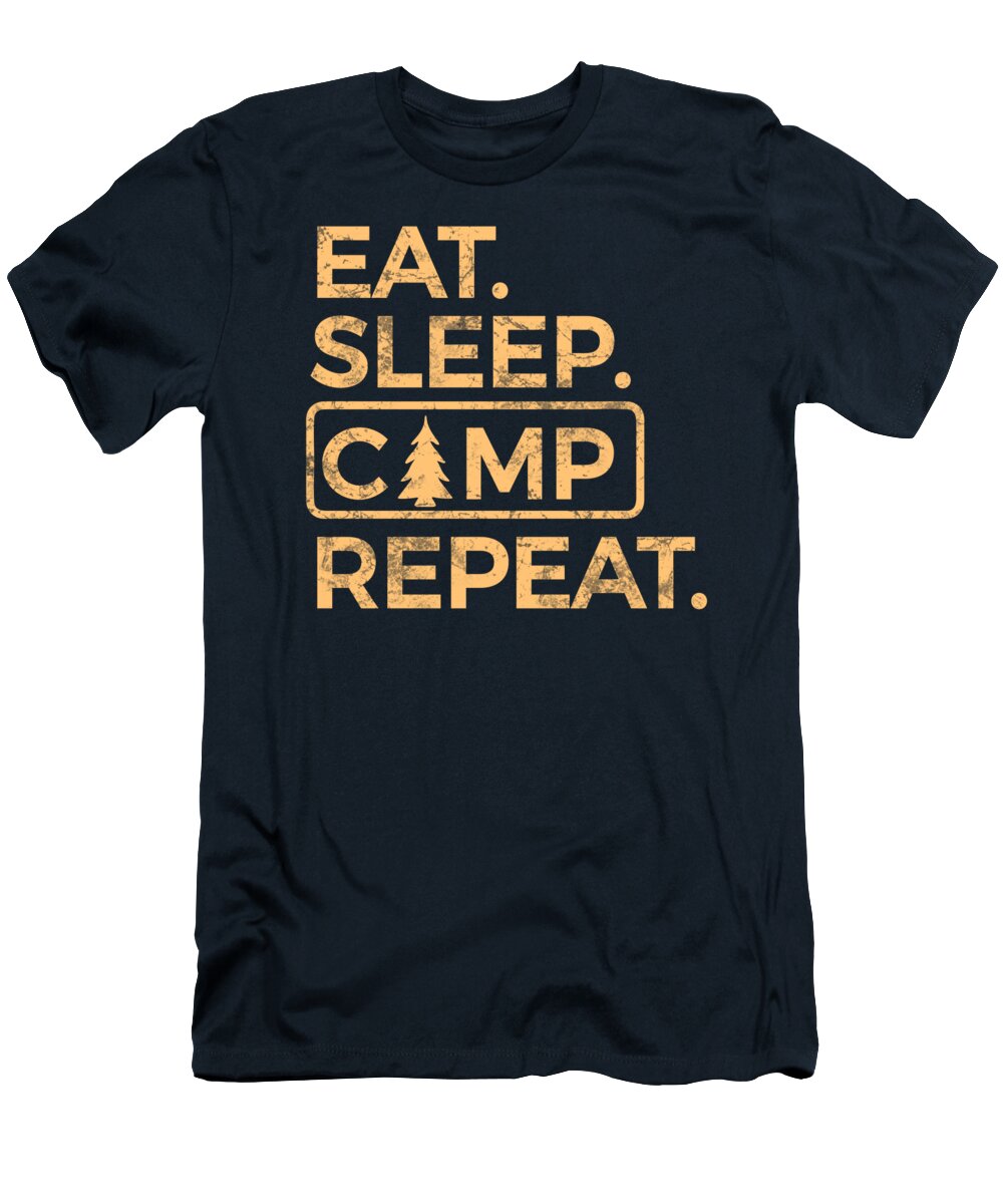 Navy camp slogan graphic T-shirt with tree and tent icon on front