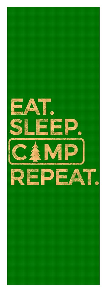 Green yoga mat with "EAT. SLEEP. CAMP REPEAT." text, cropped view