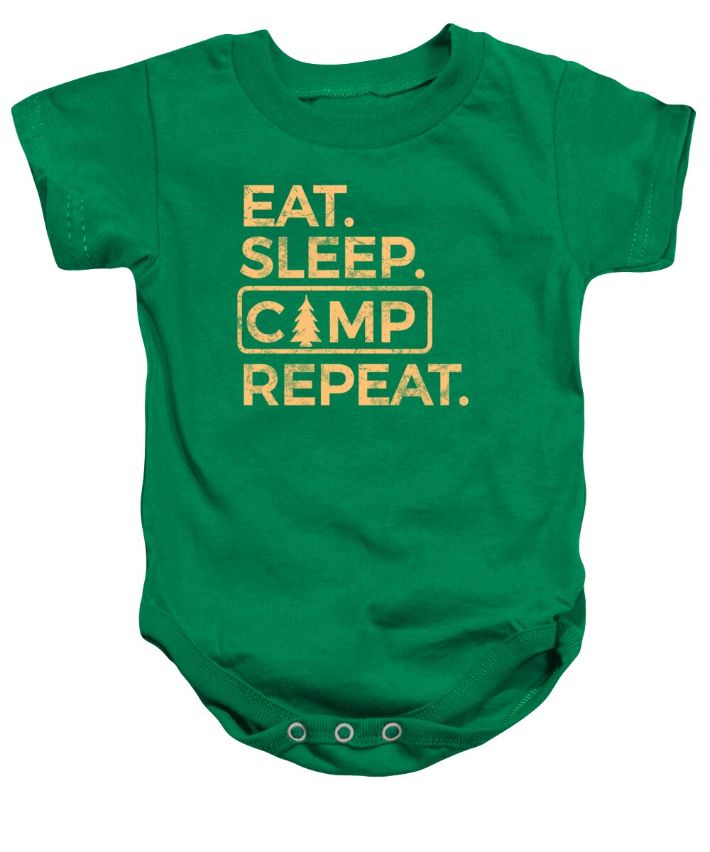 Kelly green baby onesie with camp graphic text