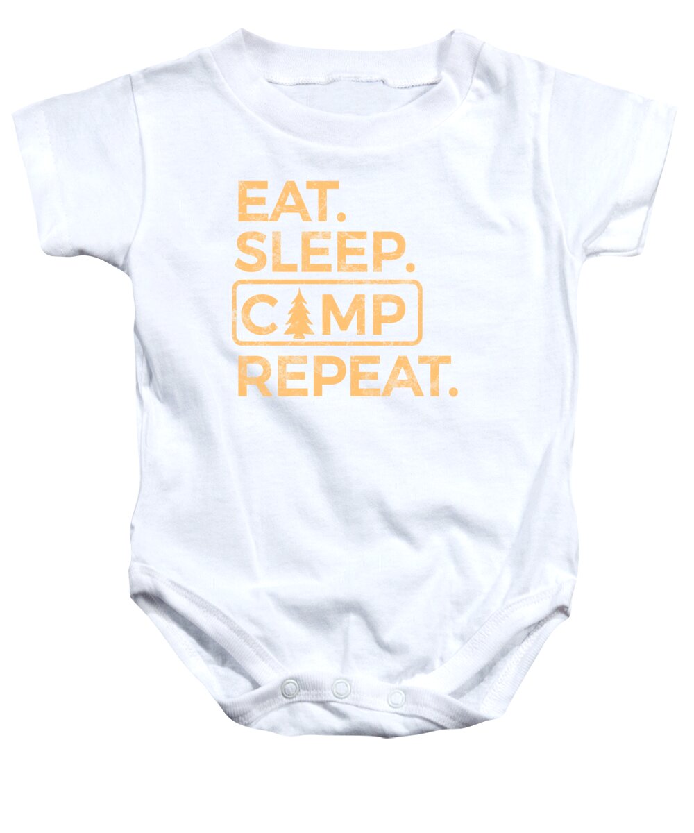 White baby onesie with camp slogan front print.