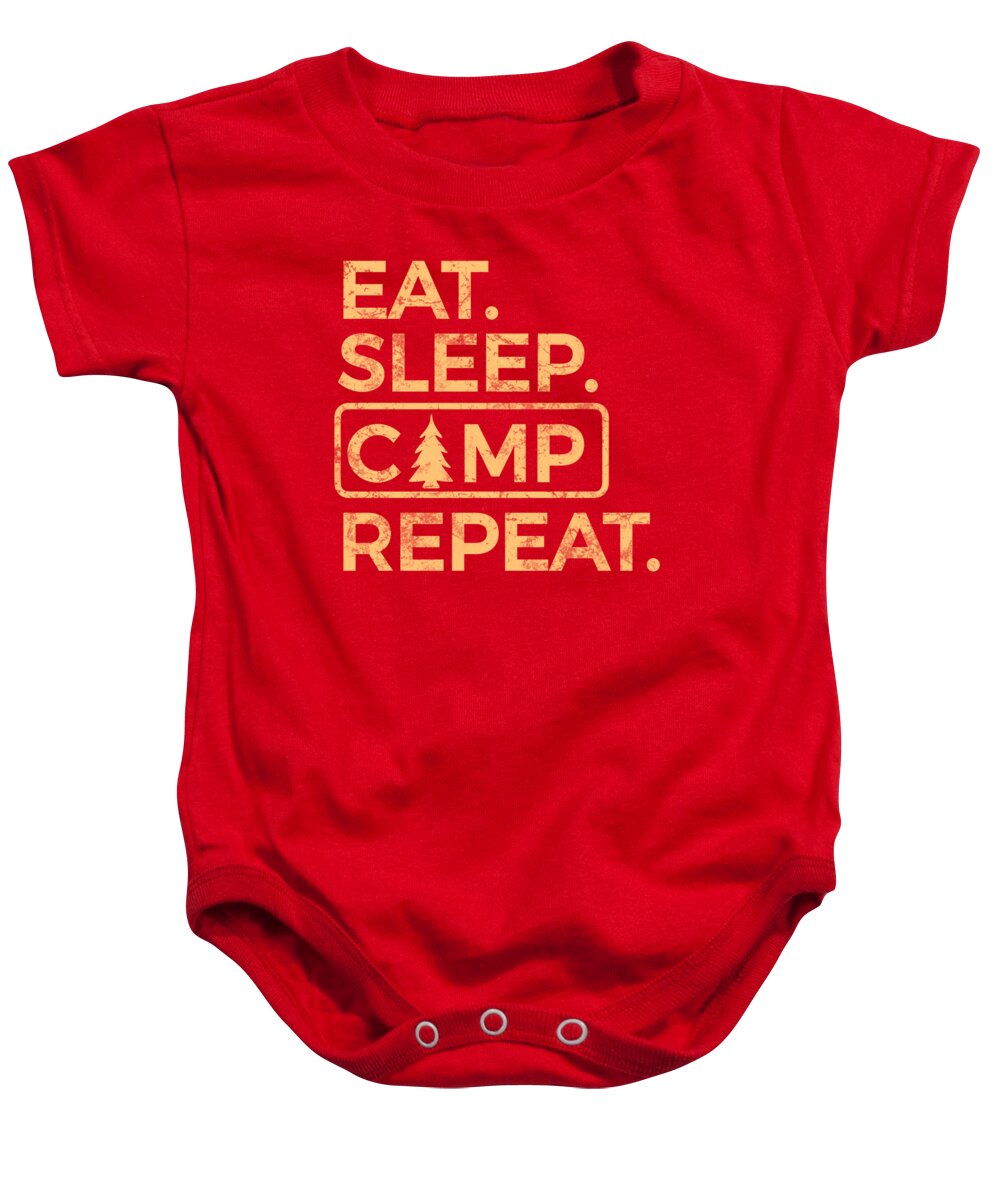 Red baby onesie with camp graphic text