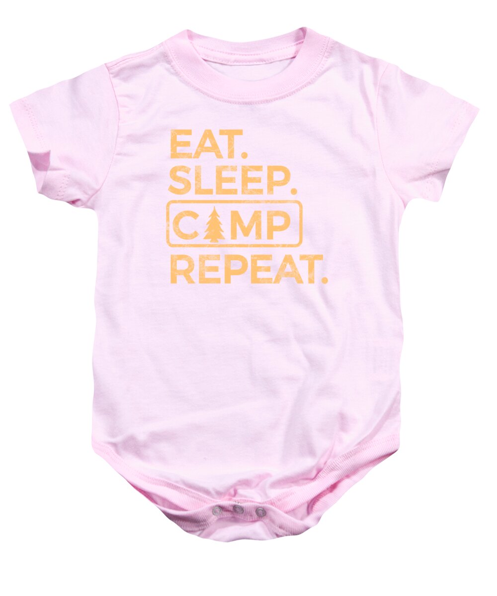 Pink baby onesie with camp graphic text