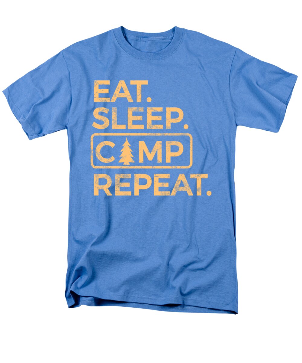 Men's light blue T-shirt with “EAT SLEEP CAMP REPEAT” graphic on the front