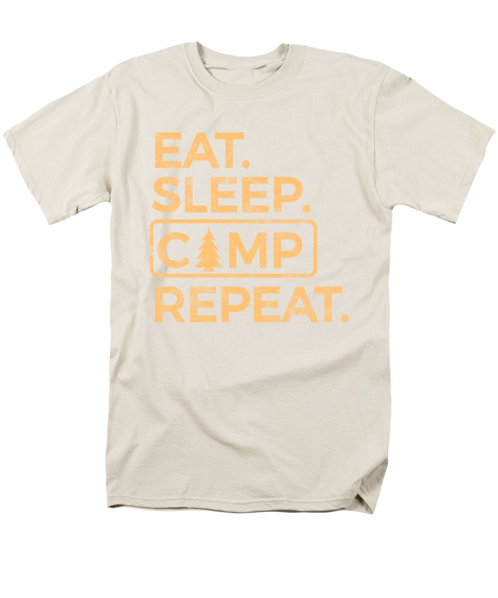 Men's cream T-shirt with “EAT SLEEP CAMP REPEAT” graphic on the front
