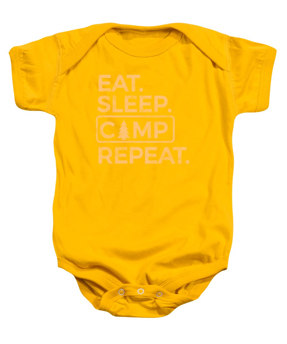Gold baby onesie with camp graphic text