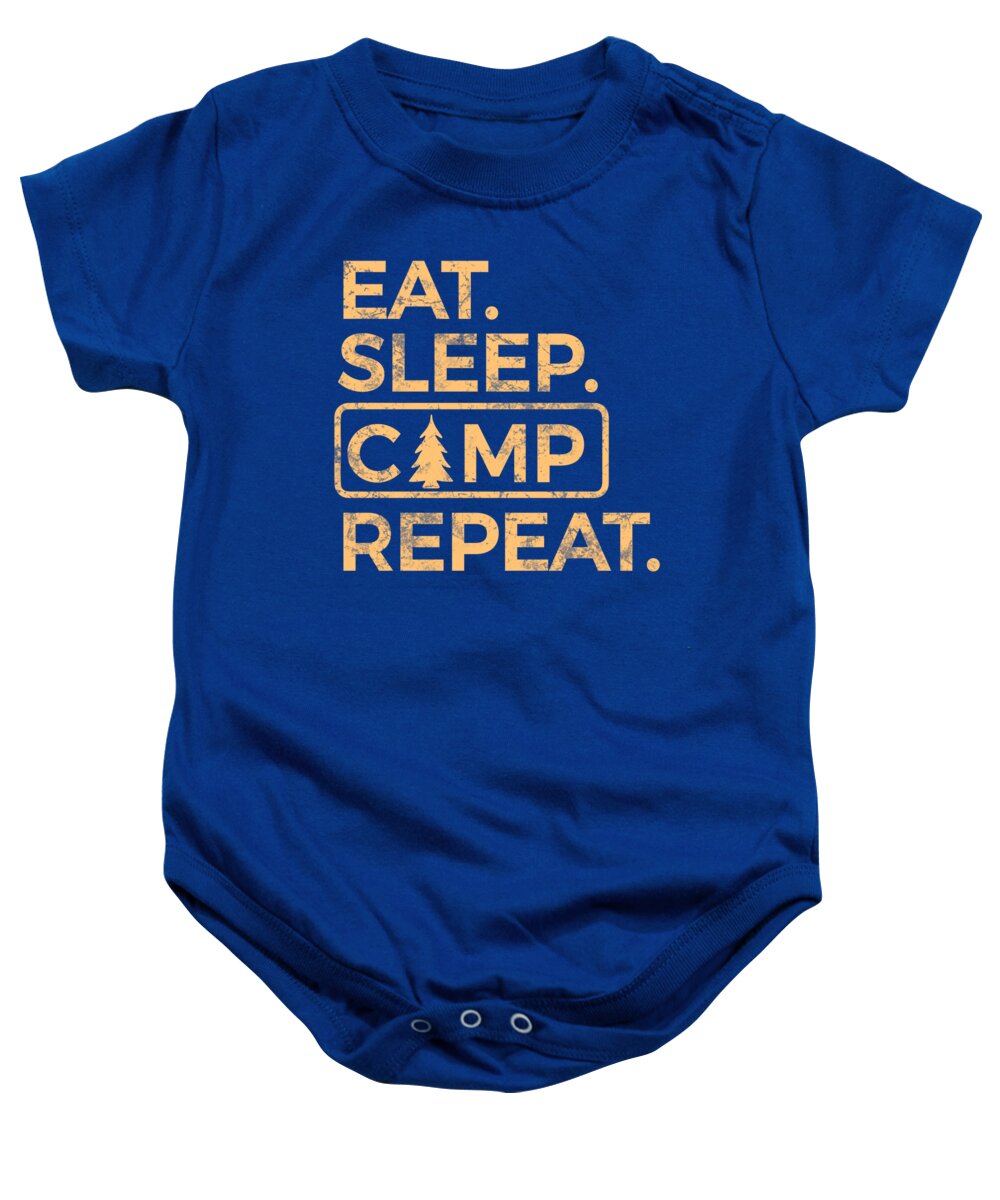 Blue baby onesie with camp slogan front print.