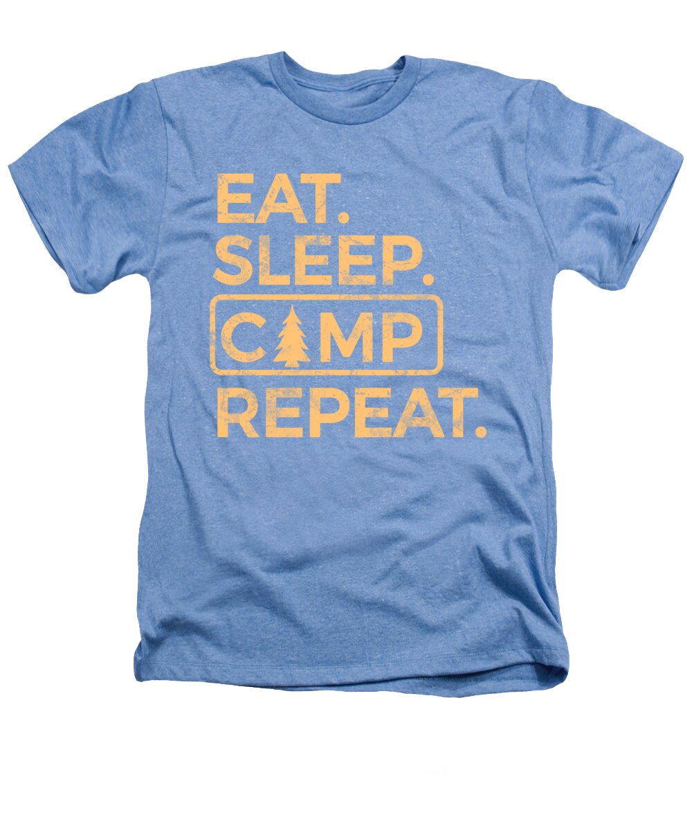 Light blue heather crewneck t-shirt with camping slogan graphic front.