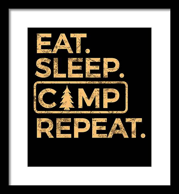 Framed wall art print with gold text on black background and tree icon; black frame, white mat.