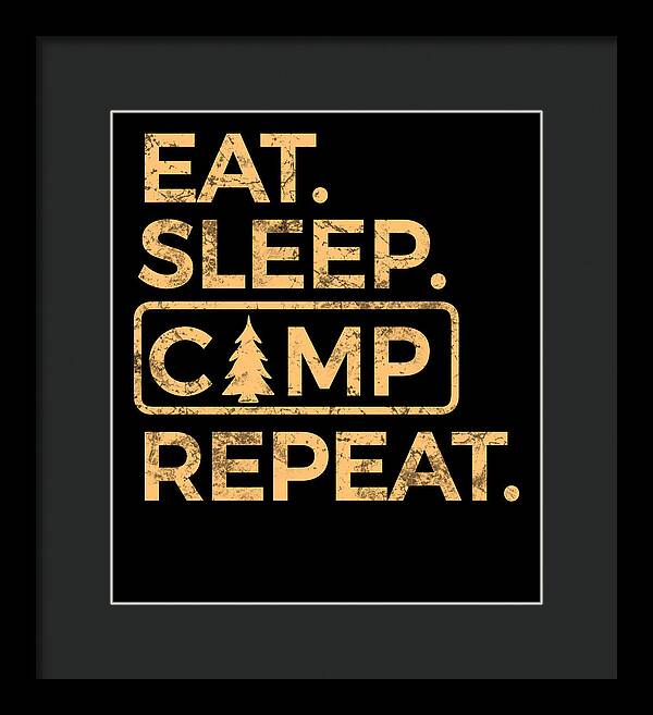 Framed wall art print with gold text on black background and a small tree icon; black frame.