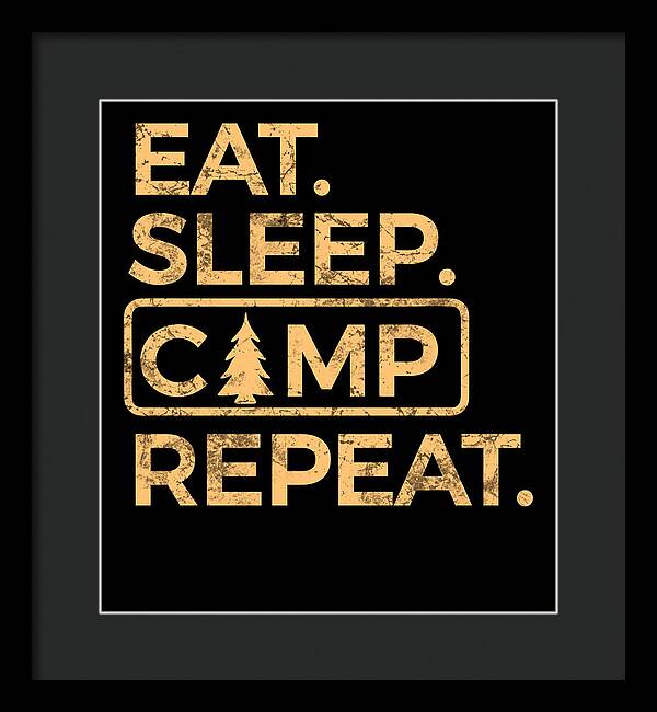 Framed wall art print with gold text on black background and tree icon; black frame, dark mat.