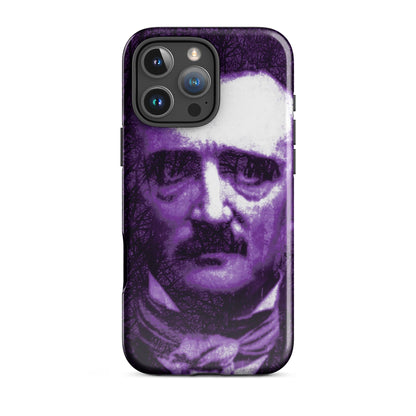 Phone case showing purple-and-white portrait face with raised camera cutout