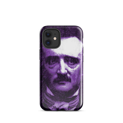 iPhone® tough case with purple-and-white portrait print, smooth back, raised camera cutouts