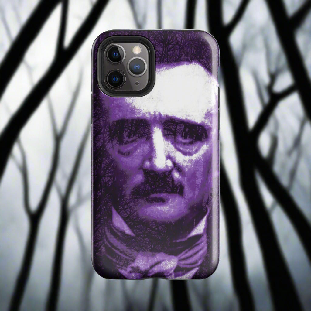 iPhone® tough case with purple-and-white portrait, raised camera cutouts and thick border