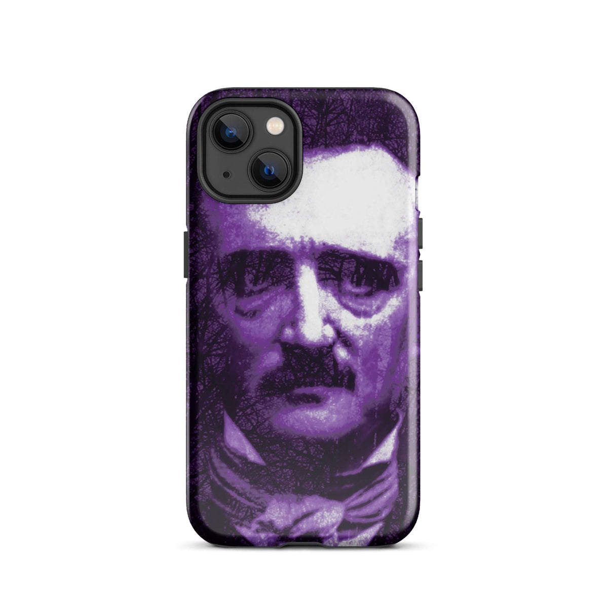 Purple and white portrait graphic tough iPhone case with raised camera area